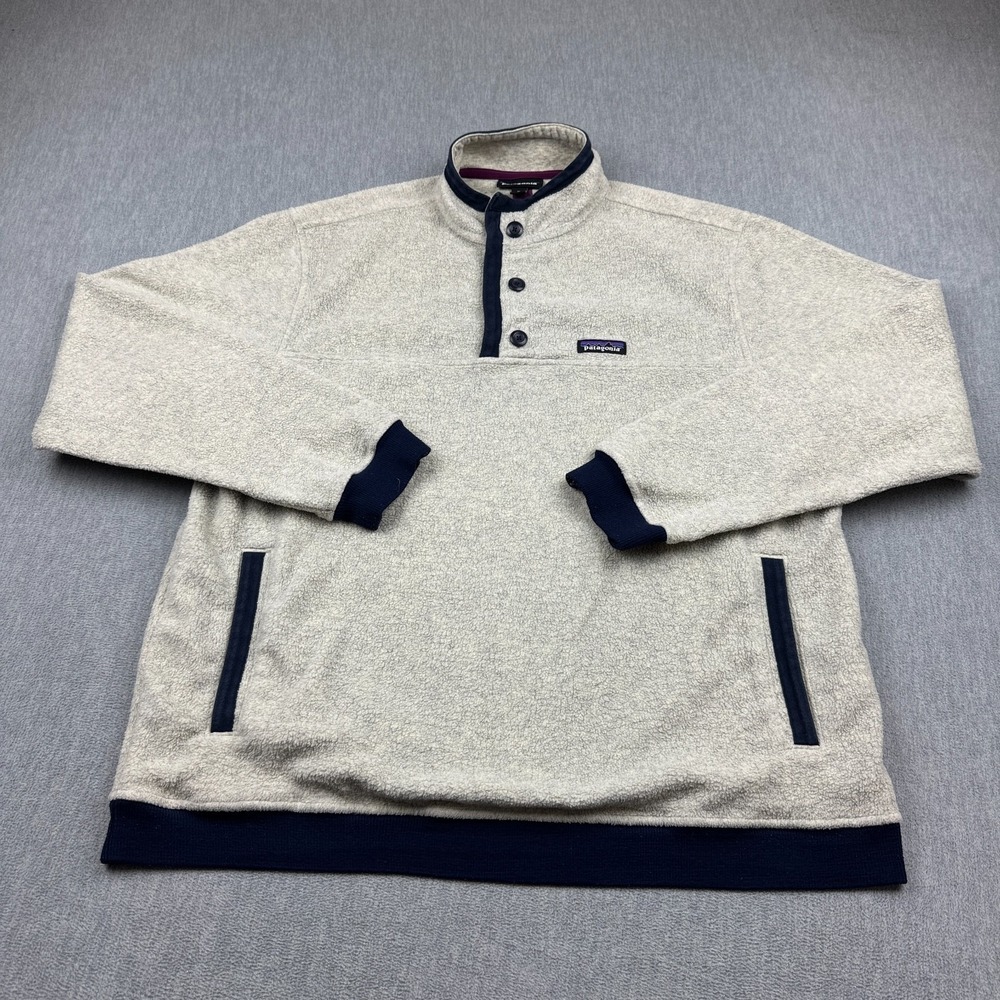 Patagonia Synchilla Sweater Men XL Oatmeal Sherling Button Pullover Fleece 26140